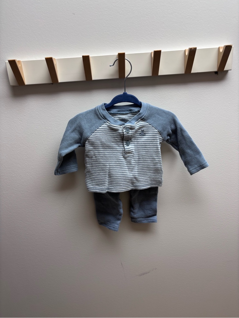 (3 for $30) Blue Waffle Knit Infant Set